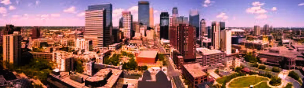 Distorted image of Minneapolis skyline.