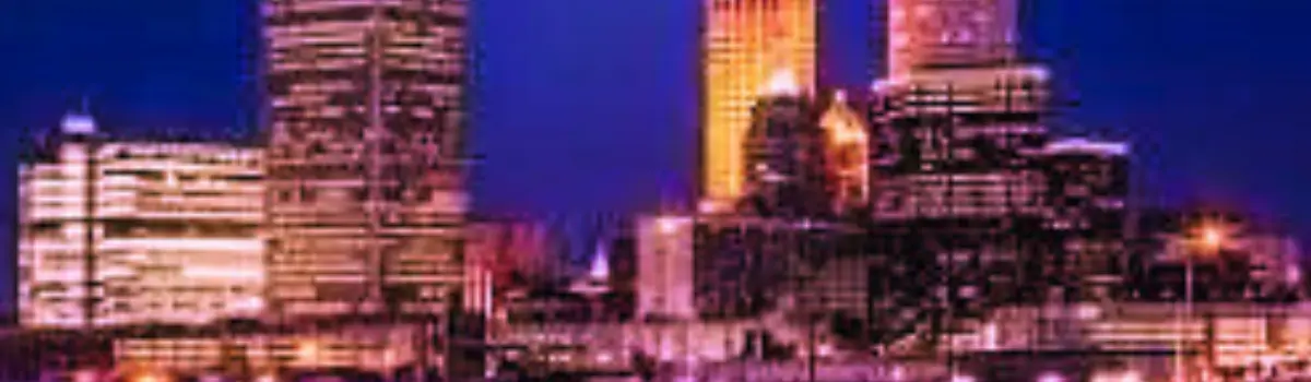 Distorted image of the Tulsa skyline at night.