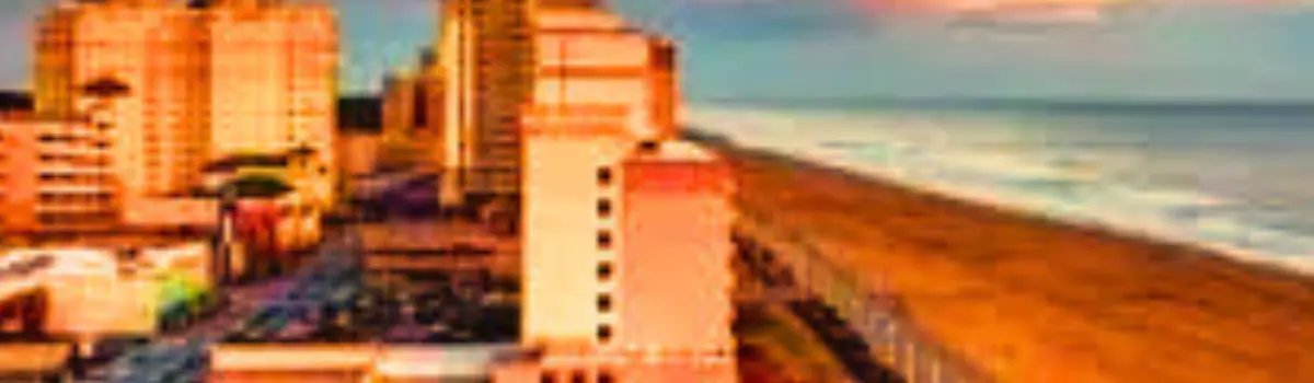 Distorted image of the Virginia Beach skyline at dusk.