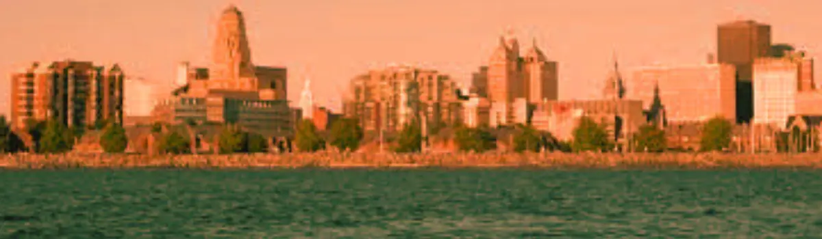 Distorted image of the Buffalo skyline.