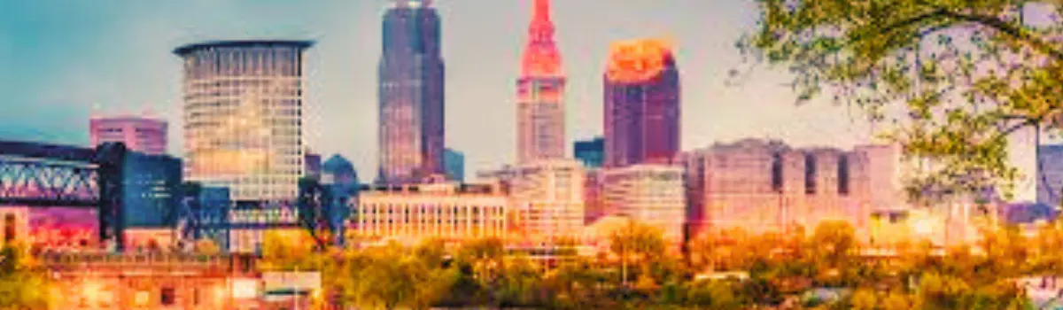 Distorted skyline of Cleveland, OH.