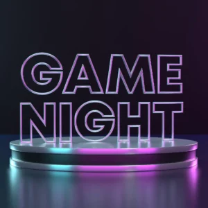 Game Night image that spells out Game Night promoting Friendly Feud for office party.