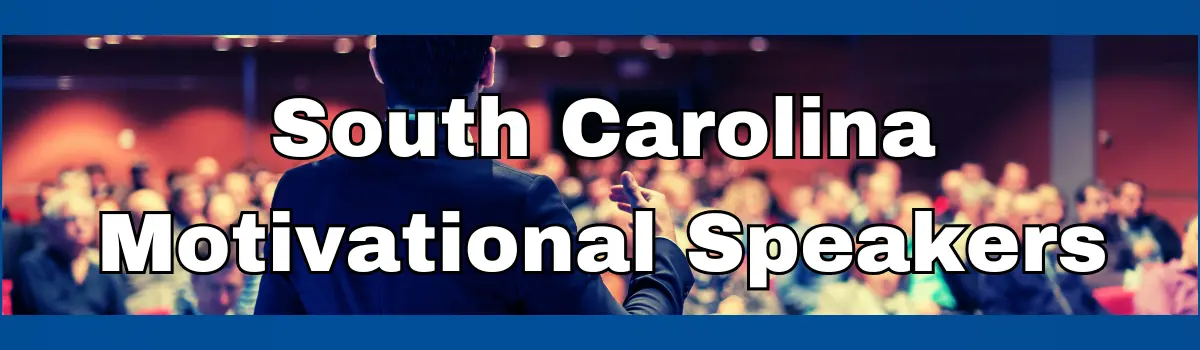 Logo promoting South Carolina Speaker for hire with a speaker in front of an audience.